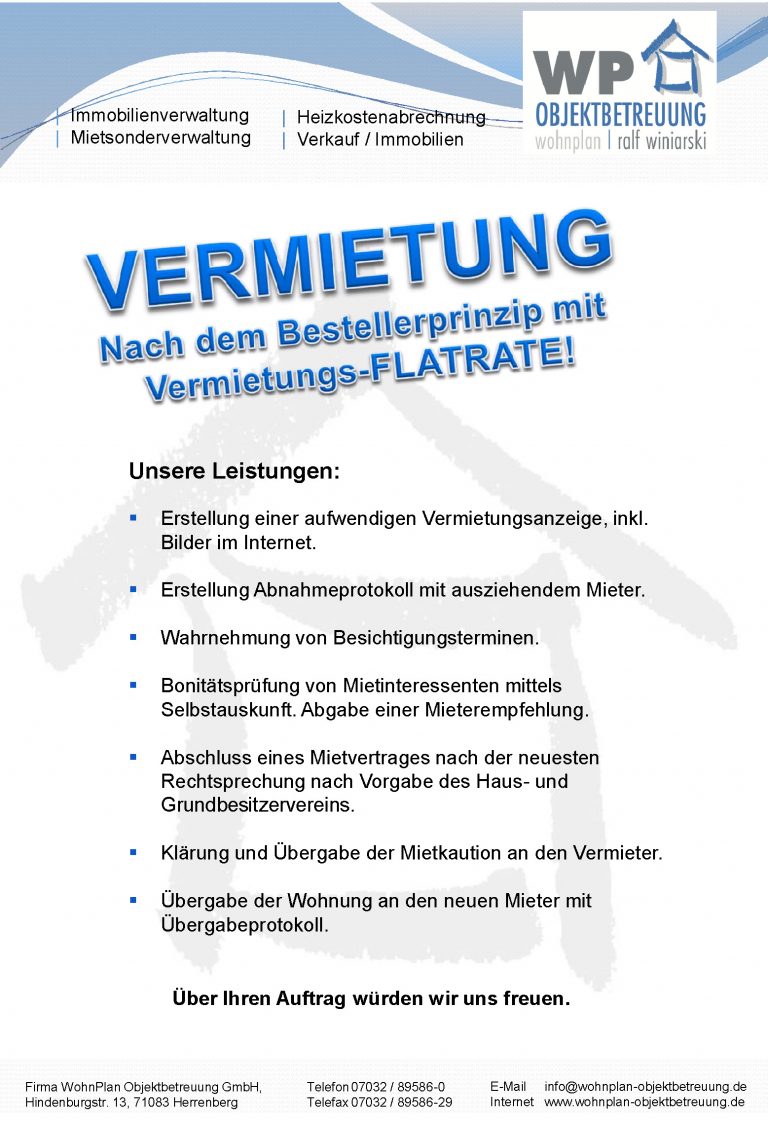 Vermietung Wohnplan Objektbetreuung